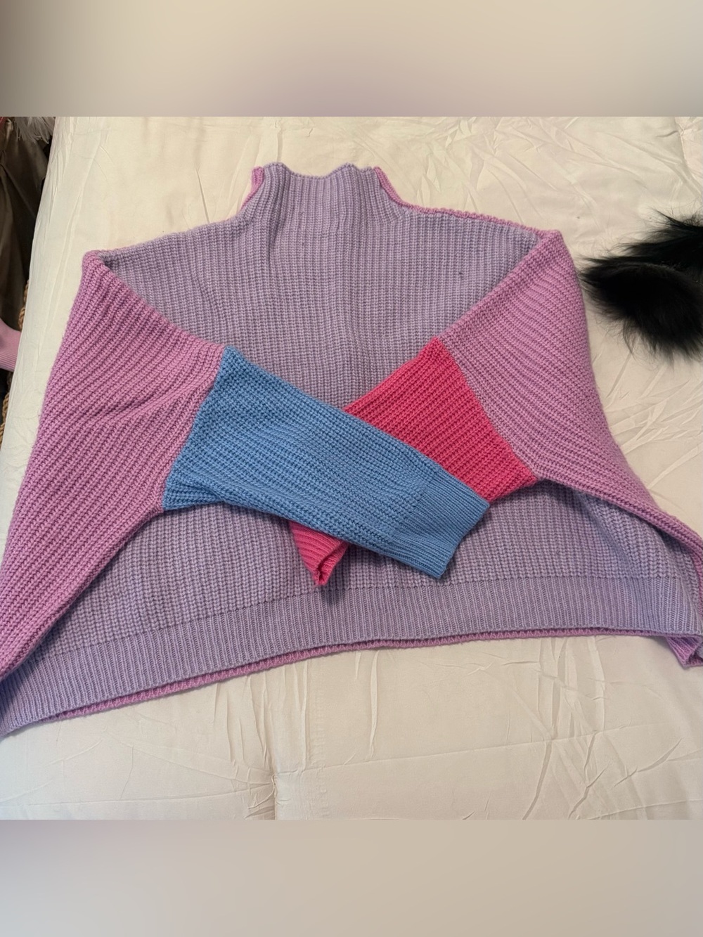 Pink Lily Lilac Colorblock Turtleneck Sweater with Pink and Blue Accents